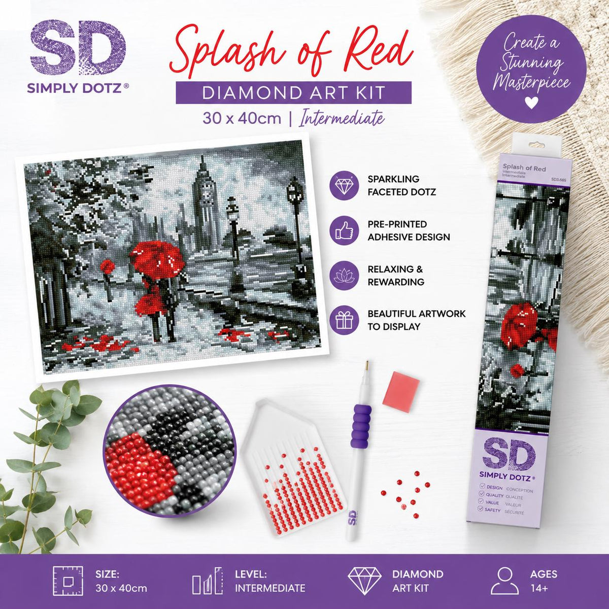 Simply Dotz Splash of Red Diamond Art Kit (30 x 40cm Intermediate)
