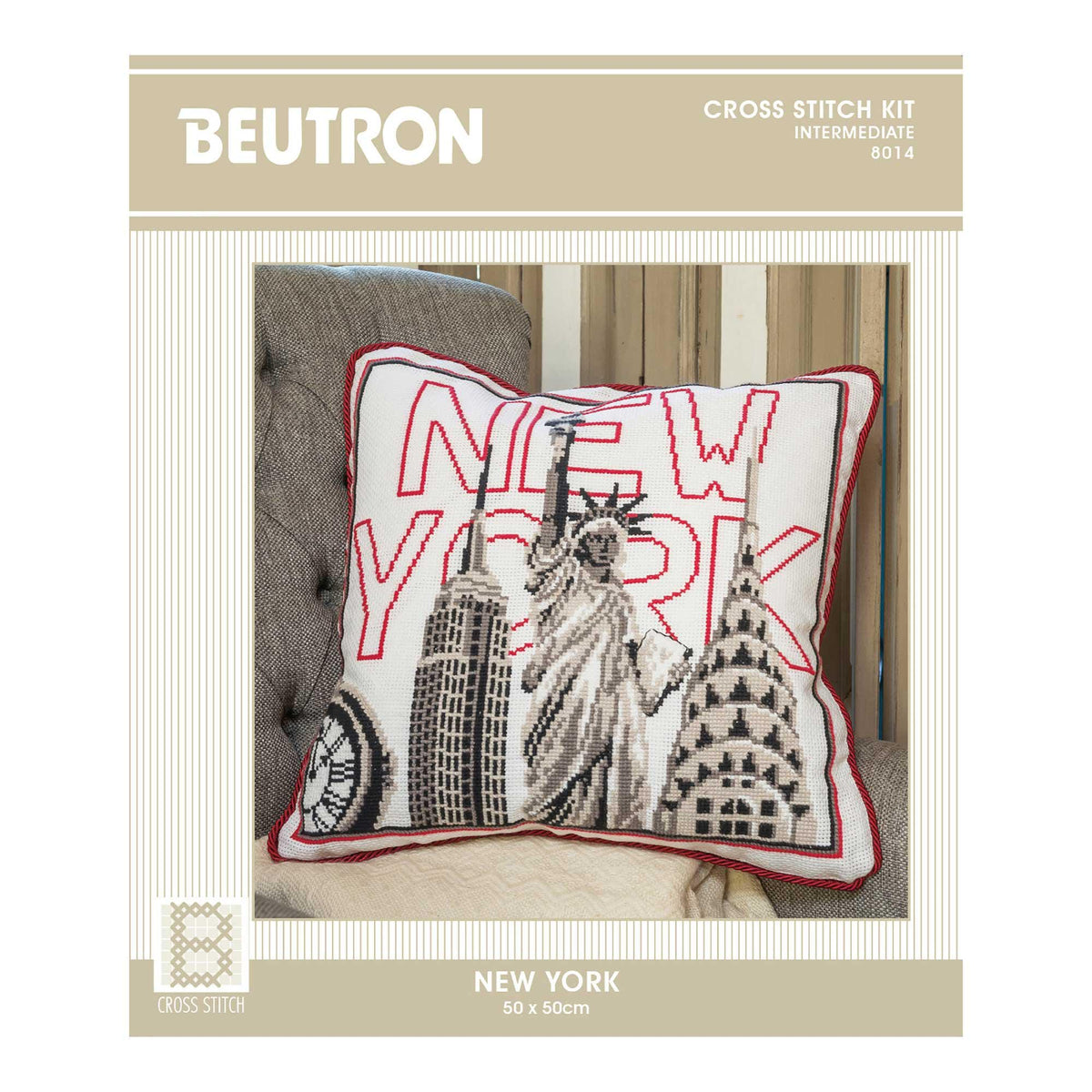 Beutron Cross Stitch Kit | London New York Paris Love | 8 Count Aida | Intermediate Embroidery Kit | Cushion or Wall Art