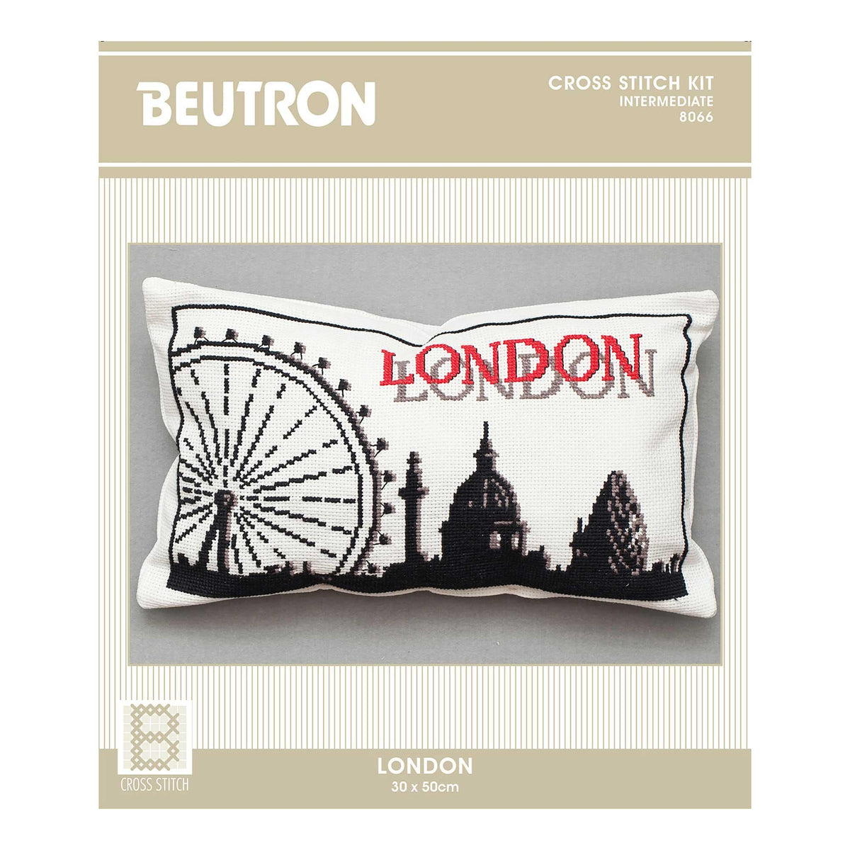 Beutron Cross Stitch Kit | London New York Paris Love | 8 Count Aida | Intermediate Embroidery Kit | Cushion or Wall Art