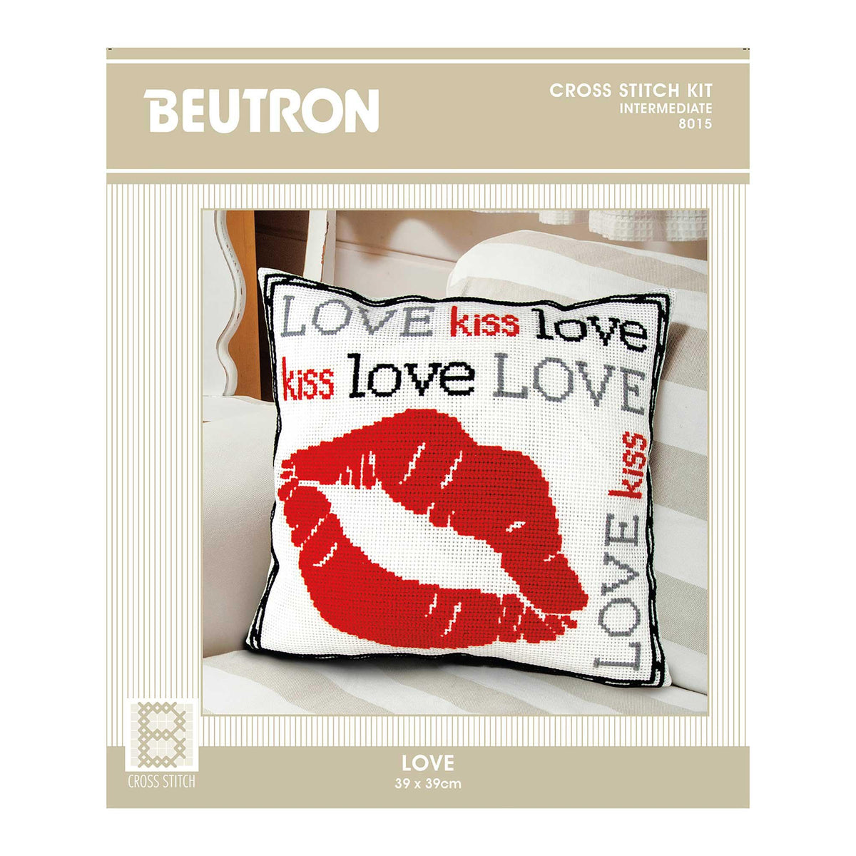 Beutron Cross Stitch Kit | London New York Paris Love | 8 Count Aida | Intermediate Embroidery Kit | Cushion or Wall Art