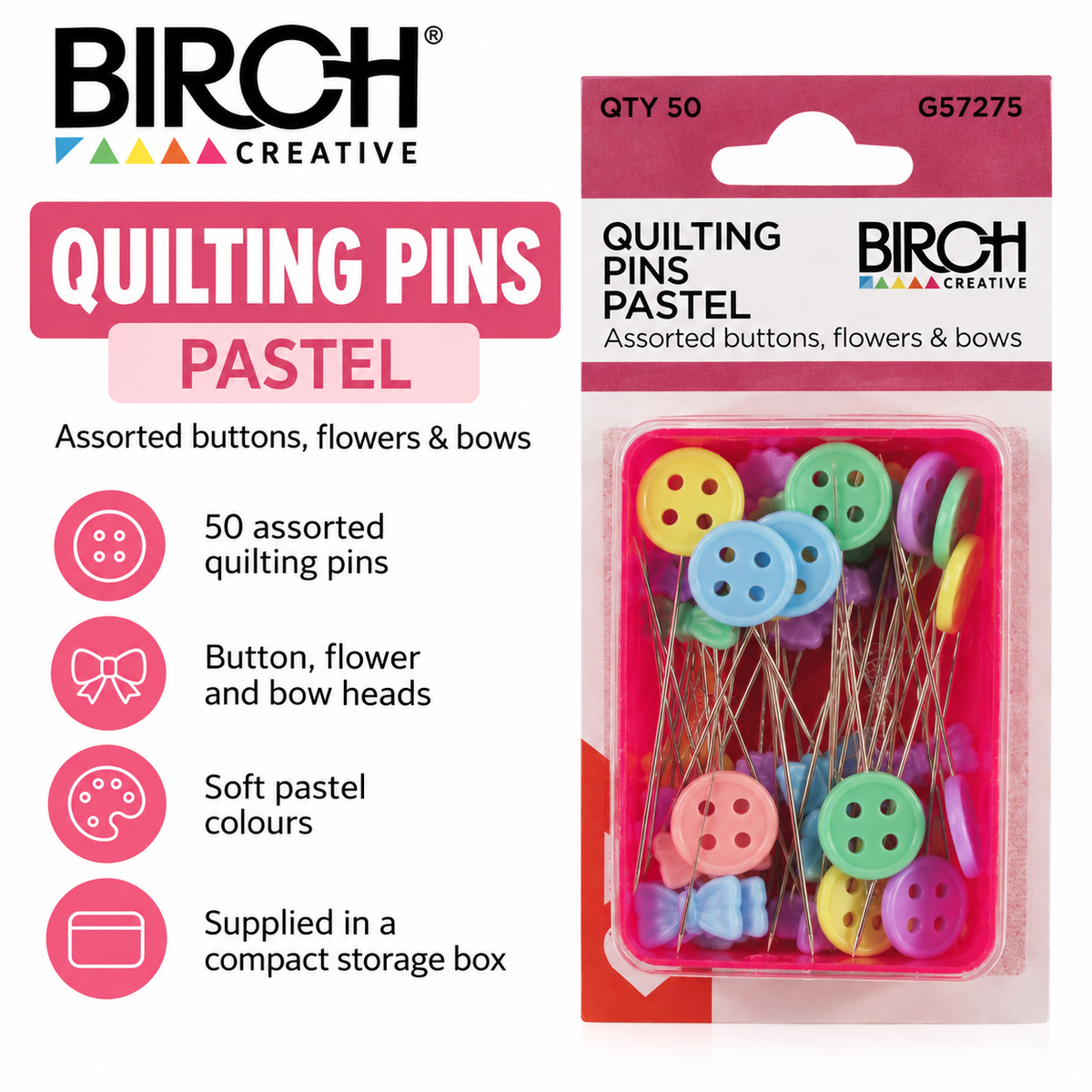 Birch Quilting Pins Pastel – 50 Pack
